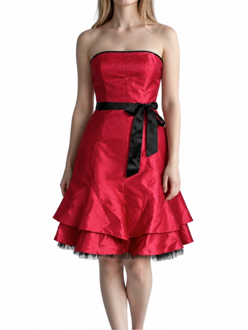 Jessica McClintock Gunne Sax Vintage Strapless Red Satin Bow Party Y2K Dress L